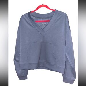 Natural Reflections Women's Blue V-Neck Pullover Sweatshirt Kangaroo Pocket S/P